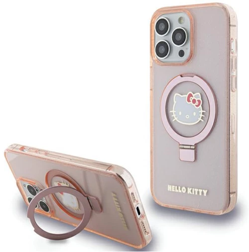 Hello Kitty Ring Stand Glitter Electrop Logo MagSafe - Case iPhone 15 Pro Max (pink)
