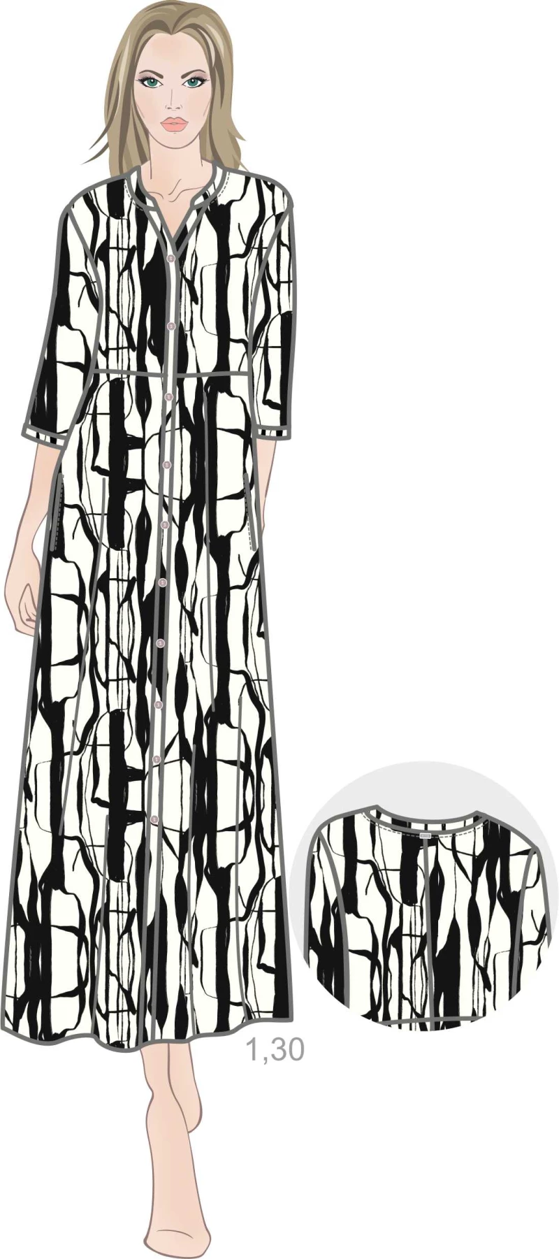 Γυναικείο Beachwear Vamp - Ασπρόμαυρο print - Maxi σεμιζιέ φόρεμα - Viscose