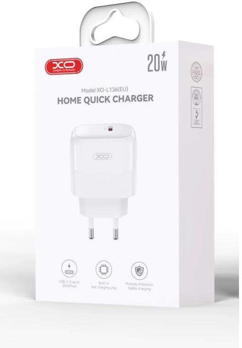 XO L136 Φορτιστής USB-C PD20W, Λευκός