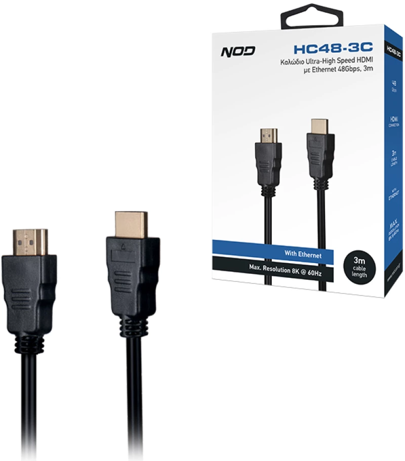 NOD HC48-3C Καλώδιο Ultra-High Speed HDMI με Ethernet 48Gbps, HDMI αρσ. - HDMI αρσ. 3m.
