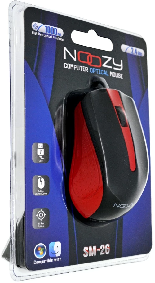 Noozy Ενσύρματο Ποντίκι Noozy SM-26 USB 3D με 3 Πλήκτρα και 1000DPI Μαύρο-Κόκκινο 28718 5210029075087
