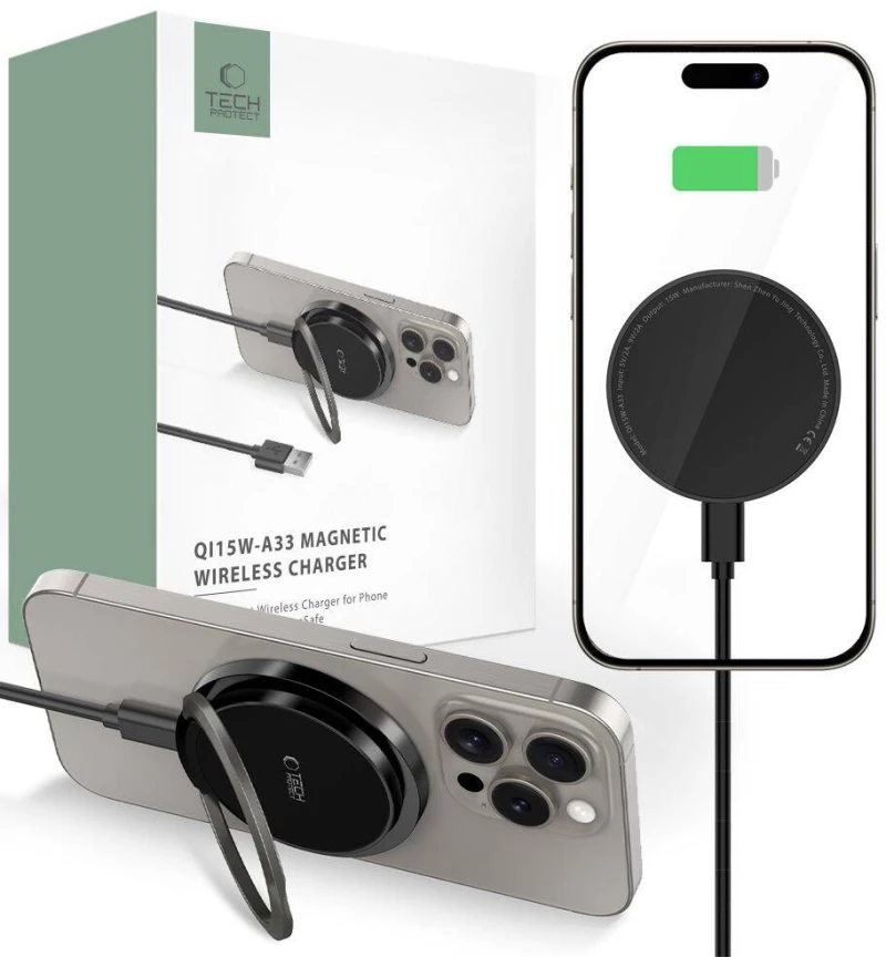 Wireless Charger 15W Magnetic MagSafe Tech-Protect QI15W-A33 black 5906302308347