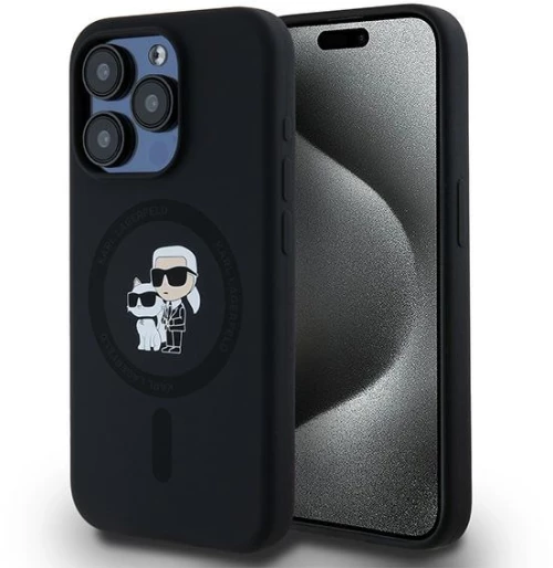 Karl Lagerfeld case for iPhone 15 Pro 6,1" KLHMP15LSCMKCRHK black HC Magsafe silicone kc heads ring 3666339254063