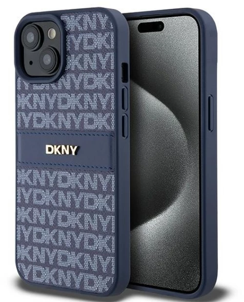 DKNY case for iPhone 15 6,1" DKHCP15SPRTHSLB blue HC PU repeat texture pattern w tonal stripe 3666339260811