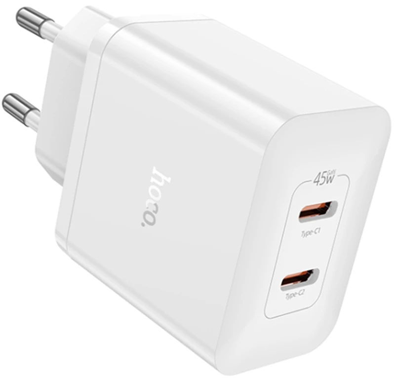 Hoco Dual Port Charger 2x Type-C PD45W - Hoco Streamer (N35) - White 6931474797209
