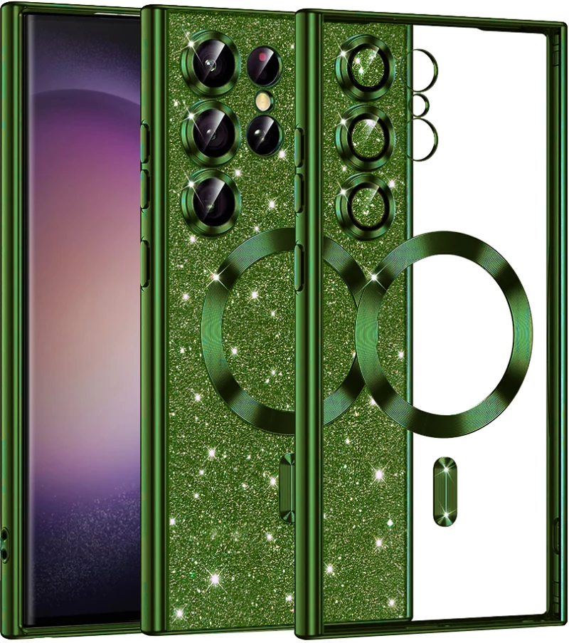 Techsuit Case for Samsung Galaxy S23 Ultra - Techsuit Luxury Glitter MagSafe - Deep Green 5949419131569