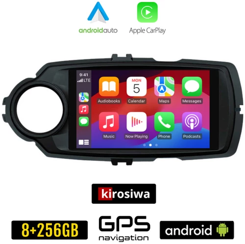 KIROSIWA TOYOTA YARIS (2011 - 2020) Android οθόνη αυτοκίνητου 8GB + 256GB με GPS WI-FI (ηχοσύστημα αφής 9" ιντσών OEM Android Auto Apple Carplay Youtube Playstore MP3 USB Radio Bluetooth Mirrorlink εργοστασιακή, μαύρο 4 x 60W, AUX)