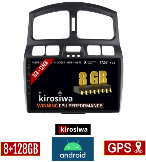 KIROSIWA 8GB + 128GB HYUNDAI SANTA FE (2001 - 2006) Android οθόνη αυτοκίνητου με GPS WI-FI (ηχοσύστημα αφής 9" ιντσών Youtube Playstore MP3 USB Radio Bluetooth Mirrorlink DSP Apple Carplay Android Auto 4x60W, AUX)