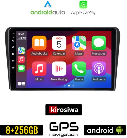 KIROSIWA TOYOTA AVENSIS (2003 - 2008) Android οθόνη αυτοκίνητου 8GB + 256GB με GPS WI-FI (ηχοσύστημα αφής 9" ιντσών Android Auto Apple Carplay Youtube Playstore MP3 USB Radio Bluetooth Mirrorlink εργοστασιακή, 4x60W, AUX, μαύρο)