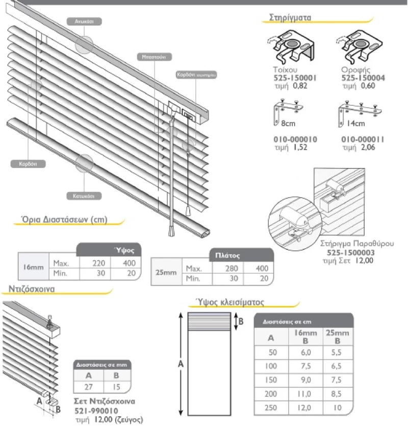 Στορια Venetian Blinds 16 & 25mm Χρώμα 25-116