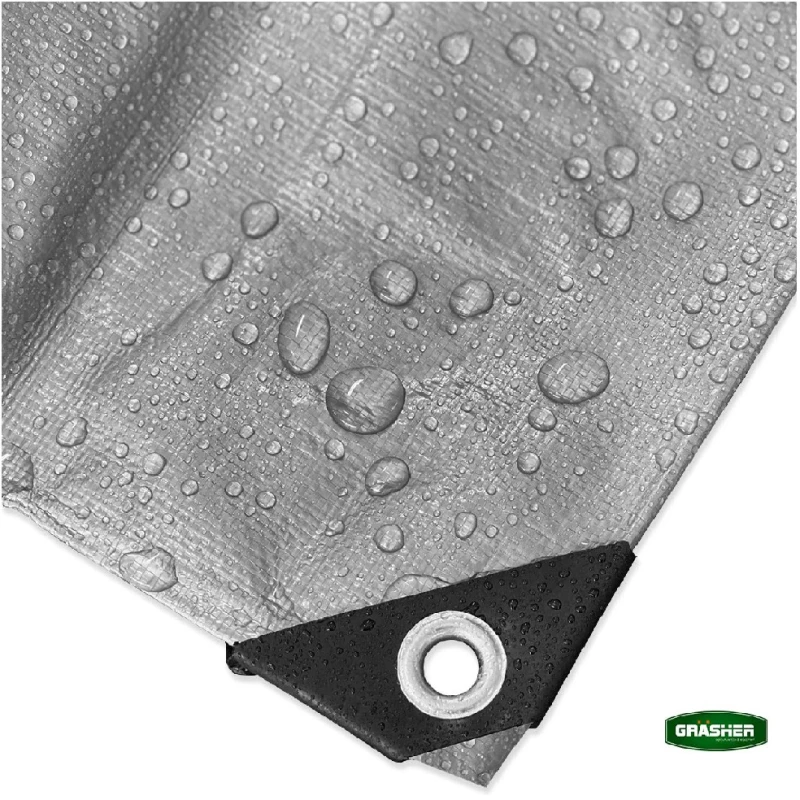 GRASHER Αδιάβροχος Μουσαμάς - Τέντα 6x8m 120gr/m²  Με Κρίκους Γκρί