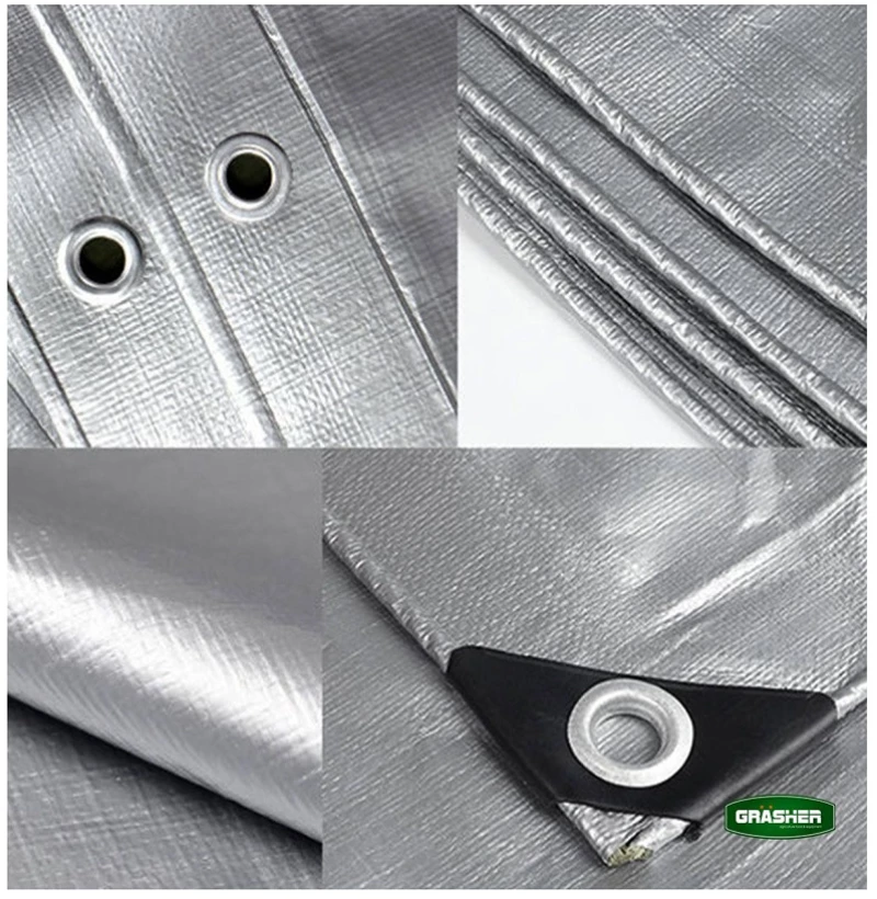 GRASHER Αδιάβροχος Μουσαμάς - Τέντα 6x8m 120gr/m²  Με Κρίκους Γκρί