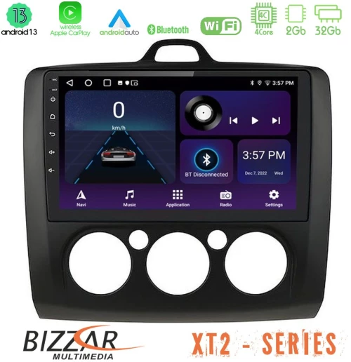 Bizzar XT2 Series 4Core Android13 2+32GB Ford Focus Manual AC Navigation Multimedia Tablet 9" (Μαύρο Χρώμα)