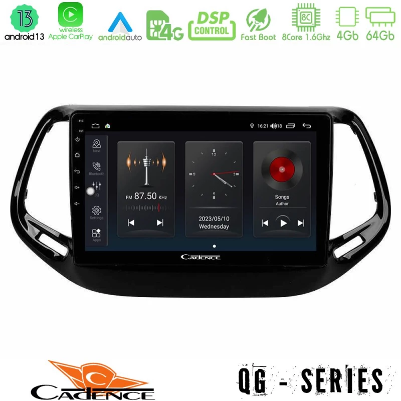Cadence QG Series 8Core Android13 4+64GB Jeep Compass 2017+gt; Navigation Multimedia Tablet 10"