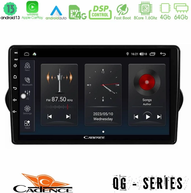Cadence QG Series 8Core Android13 4+64GB Fiat Tipo 2015-2022 (Sedan) Navigation Multimedia Tablet 9"