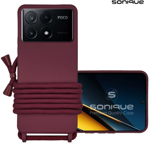 Θήκη Σιλικόνης με Κορδόνι CarryHang Sonique Xiaomi Poco X6 Pro 5G Μπορντώ