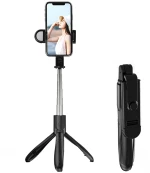 Techsuit - Selfie Stick (S01-S) - Compact Tripod Mount with Bluetooth Remote Control, LED Fill Light, Foldable, 70cm - Black