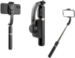 Techsuit - Selfie Stick (Q08) - Anti-Shake Tripod with Bluetooth Remote Control, 360 Rotation, Aluminium Alloy, 75cm - Black
