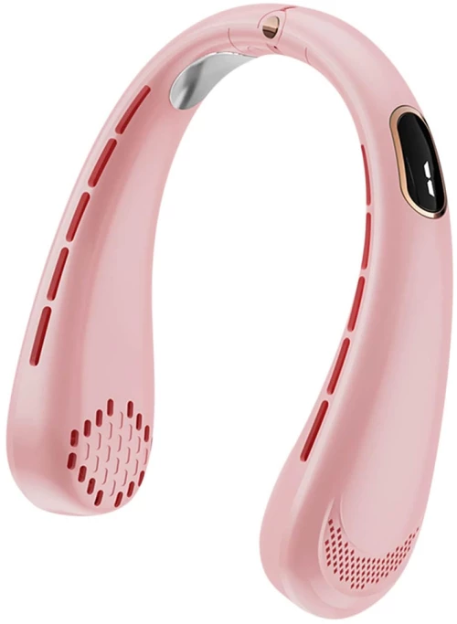 Techsuit - Neck Fan (H6) - Portable, USB, Rechargeable, Adjustable, Digital Display - Pink