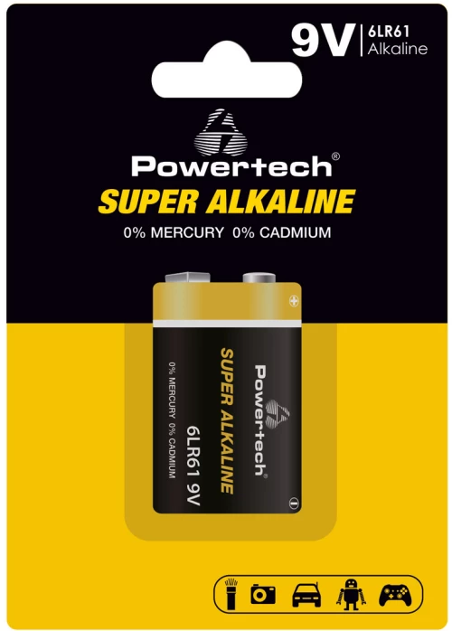 POWERTECH αλκαλική μπαταρία Super Alkaline PT-1215, 9V, 1τμχ