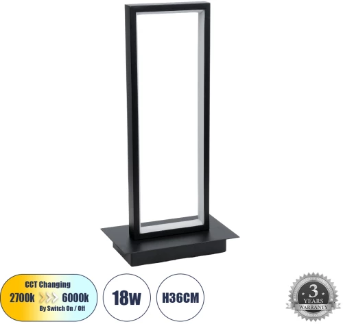 GloboStar® CORNELIE 60460 Επιτραπέζιο Φωτιστικό LED CCT 18W 1980lm 200° AC 220-240V - Εναλλαγή Φωτισμού μέσω Διακόπτη On/Off All In One Ψυχρό 6000k+Φυσικό 4500k+Θερμό 2700k Μ18 x Π10 x Υ36cm - Mαύρο -