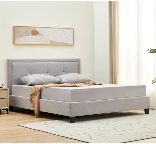 WOODWELL BECO Κρεβάτι Διπλό για Στρώμα 160x200cm, Ύφασμα Ανοιχτό Γκρι 170x216x100cm Ε8114,1