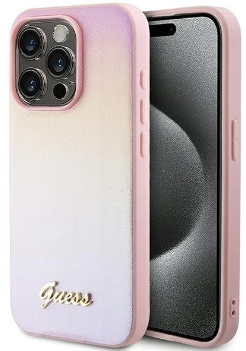 Guess® Iridescent Metal Script Θήκη για iPhone 15 Pro Max-Pink