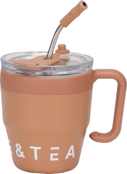 Φορητό παγούρι-θερμός κούπα με καλαμάκι - 450ml - 954293 - Brown