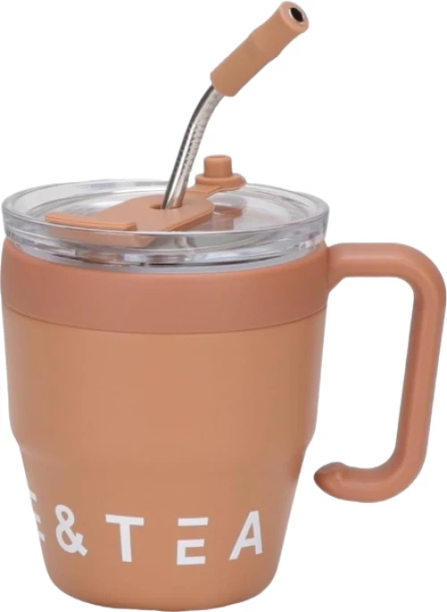 Φορητό παγούρι-θερμός κούπα με καλαμάκι - 450ml - 954293 - Brown