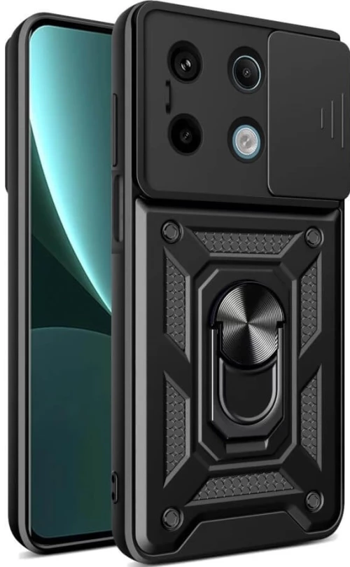 Ανθεκτική Θήκη με Κάλυμμα για την Κάμερα & Μεταλλικό Ring Holder - Xiaomi Redmi Note 13 5G - Bodycell Armor Slide - Black (5206015072802)