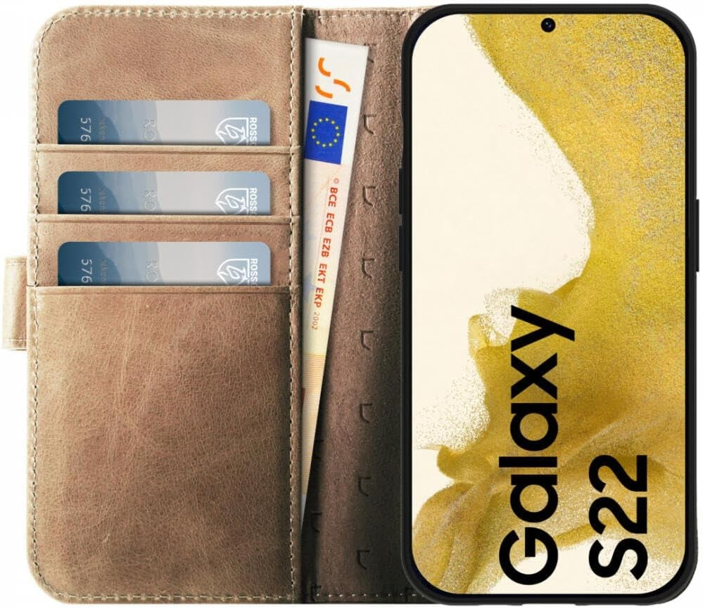 Rosso Elite - MagSafe Δερμάτινη Θήκη / Πορτοφόλι - Samsung Galaxy S22 5G - Light Brown (8719246440700)