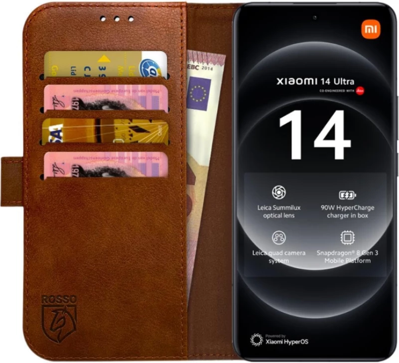 PU Θήκη Πορτοφόλι - Xiaomi 14 Ultra - Rosso Element - Brown (8719246446344)