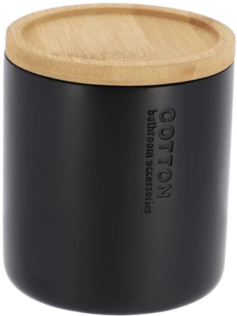 Δοχείο polyresin μαύρο  με καπάκι bamboo