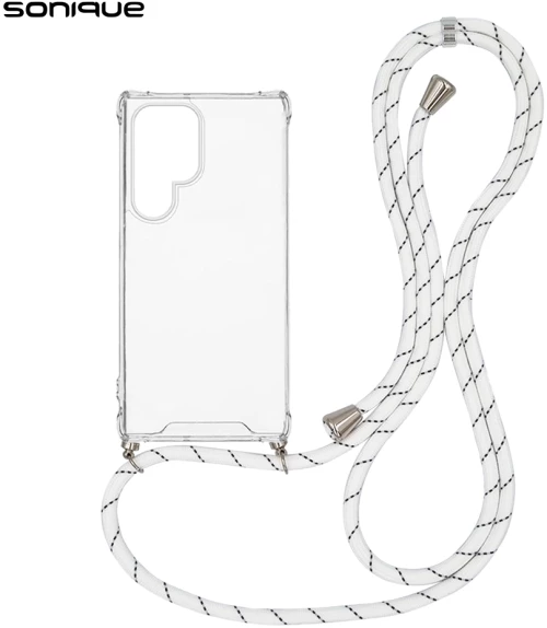 Θήκη Σιλικόνης με Κορδόνι Sonique Armor Clear Samsung Galaxy S24 Ultra Rainbow Λευκό