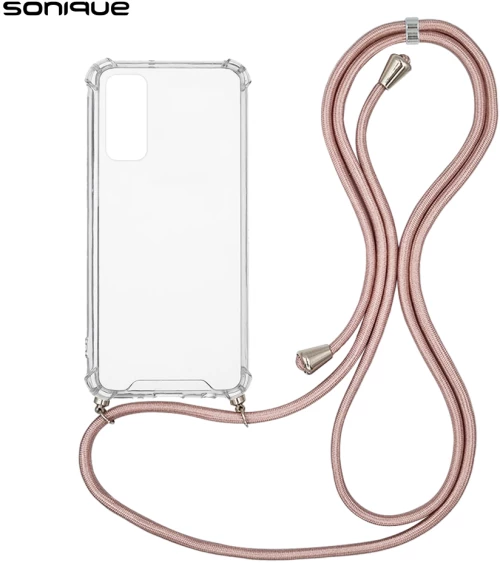 Θήκη Σιλικόνης με Κορδόνι Sonique Armor Clear Samsung Galaxy A05s 4G Ροζ Χρυσό Σατινέ