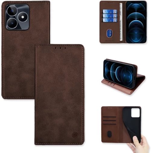 Θήκη Πορτοφόλι Vintage Magnet Wallet Sonique Realme C51 / Realme C53 Καφέ