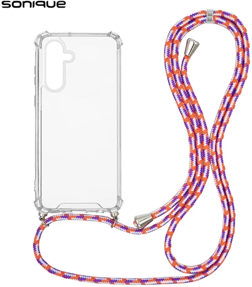Θήκη Σιλικόνης με Κορδόνι Sonique Armor Clear Samsung Galaxy S24 Rainbow Κοραλλί