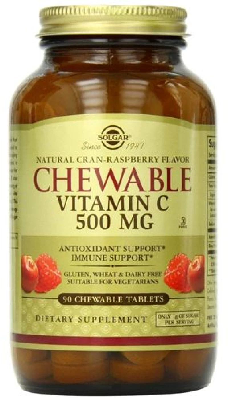 Solgar Vitamin C 500mg Chewable Raspberry Flavour με Γεύση Κράνμπερυ-Σμέουρο 90 Μασώμενες Ταμπλετες