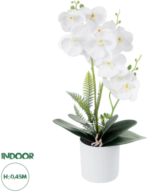 GloboStar® Artificial Garden WHITE ORCHID 21076 Διακοσμητικό Φυτό Λευκή Ορχιδέα Υ45cm