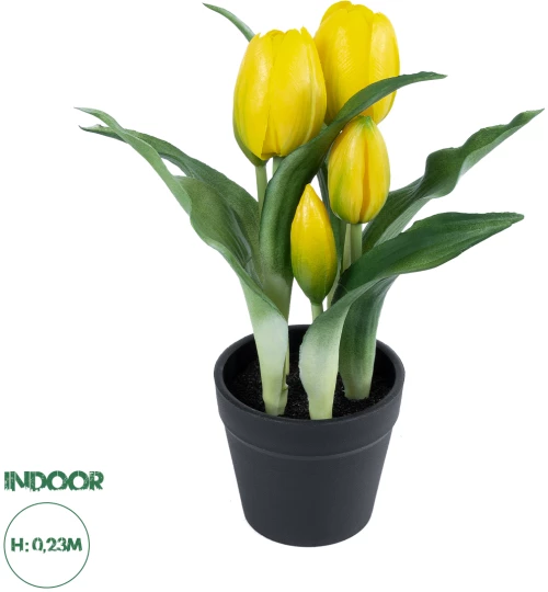 GloboStar® Artificial Garden YELLOW TULIP 21093 Διακοσμητικό Φυτό Κίτρινη Τουλίπα Υ23cm