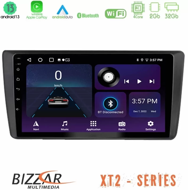 Bizzar XT2 Series Skoda Octavia 2004-2012 4Core Android13 2+32GB Navigation Multimedia Tablet 9″ U-XT2-SK1914