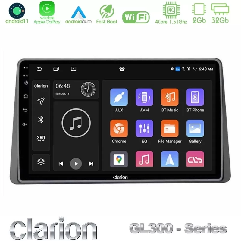 Clarion GL300 Series Dacia Duster 2022-2024 4Core Android11 2+32GB Navigation Multimedia Tablet 9″ Με Carplay & Android Auto Με  U-GL3-DC1127