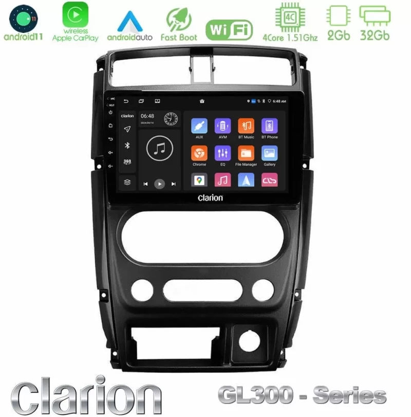 Clarion GL300 Series 4Core Android11 2+32GB Suzuki Jimny 2007-2017 Navigation Multimedia Tablet 9" Με Carplay & Android Auto U-GL3-SZ0874