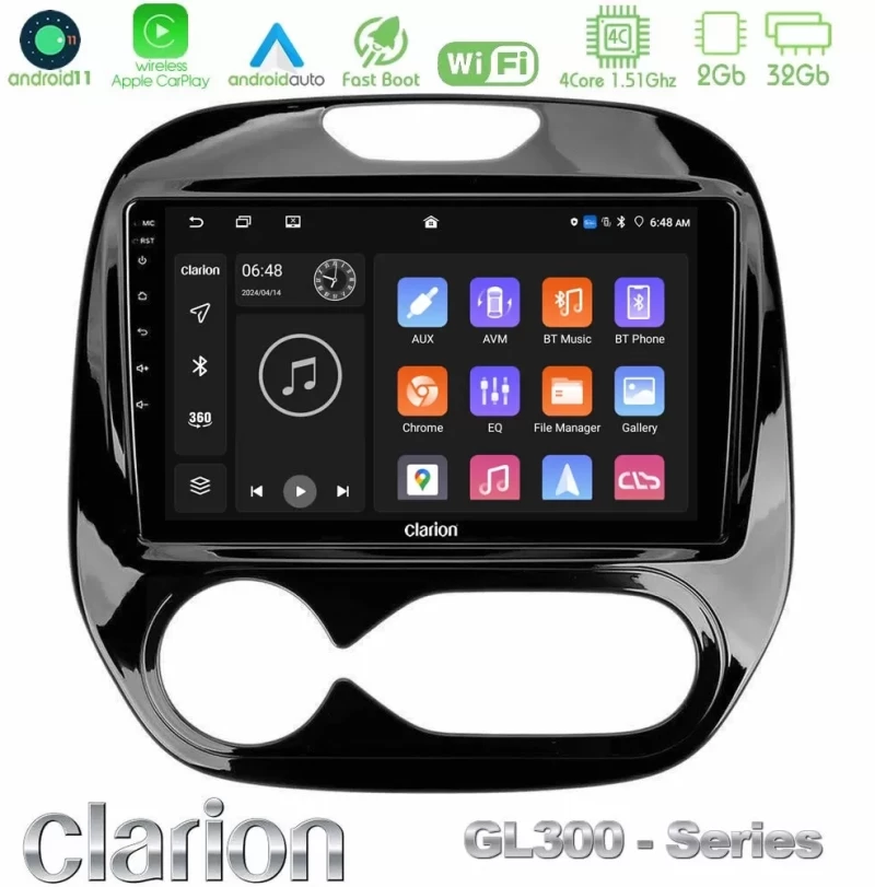 Clarion GL300 Series 4Core Android11 2+32GB Renault Captur 2013-2019 (Auto AC) Navigation Multimedia Tablet 9" Με Carplay & Andr U-GL3-RN748A