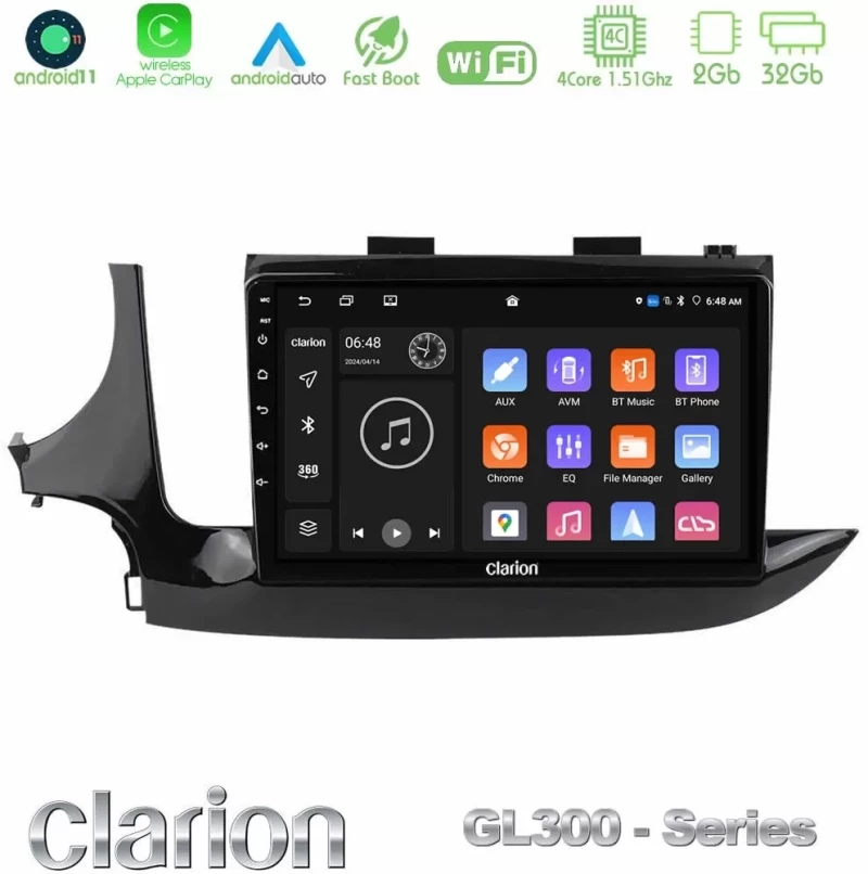 Clarion GL300 Series 4Core Android11 2+32GB Opel Mokka 2016-2020 Navigation Multimedia Tablet 9" Με Carplay & Android Auto U-GL3-OP0101