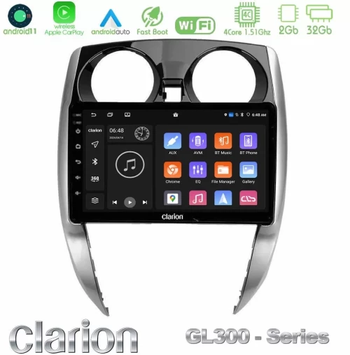Clarion GL300 Series 4Core Android11 2+32GB Nissan Note 2013-2018 Navigation Multimedia Tablet 10" Με Carplay & Android Auto U-GL3-NS0481