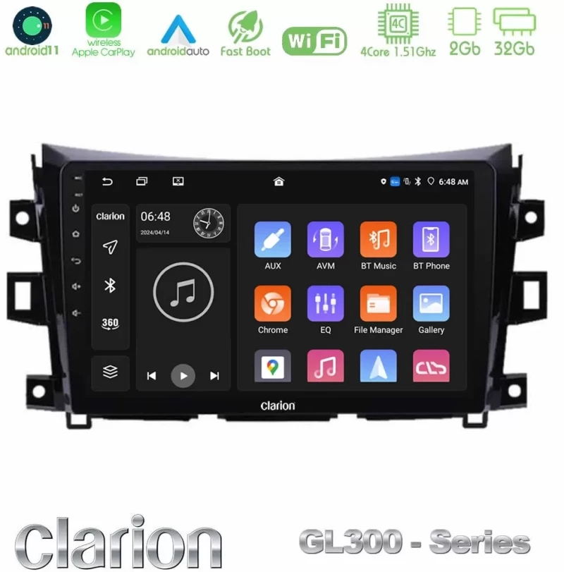 Clarion GL300 Series 4Core Android11 2+32GB Nissan Navara NP300 Navigation Multimedia Tablet 9" Με Carplay & Android Auto U-GL3-NS0340