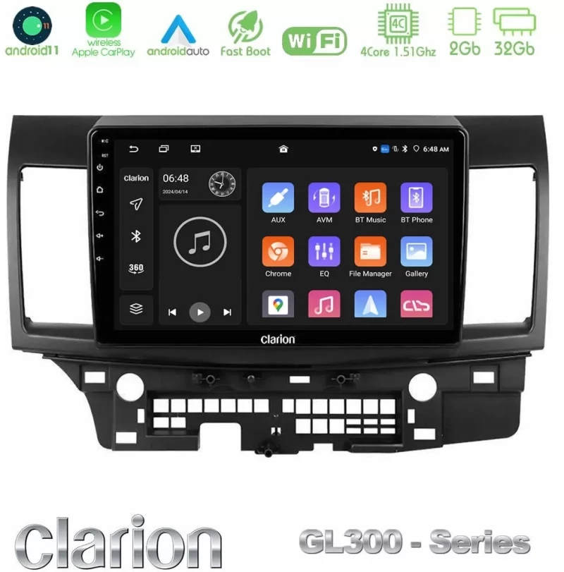 Clarion GL300 Series 4Core Android11 2+32GB Mitsubishi Lancer 2008 – 2015 Navigation Multimedia Tablet 10" Με Carplay & Android  U-GL3-MT232