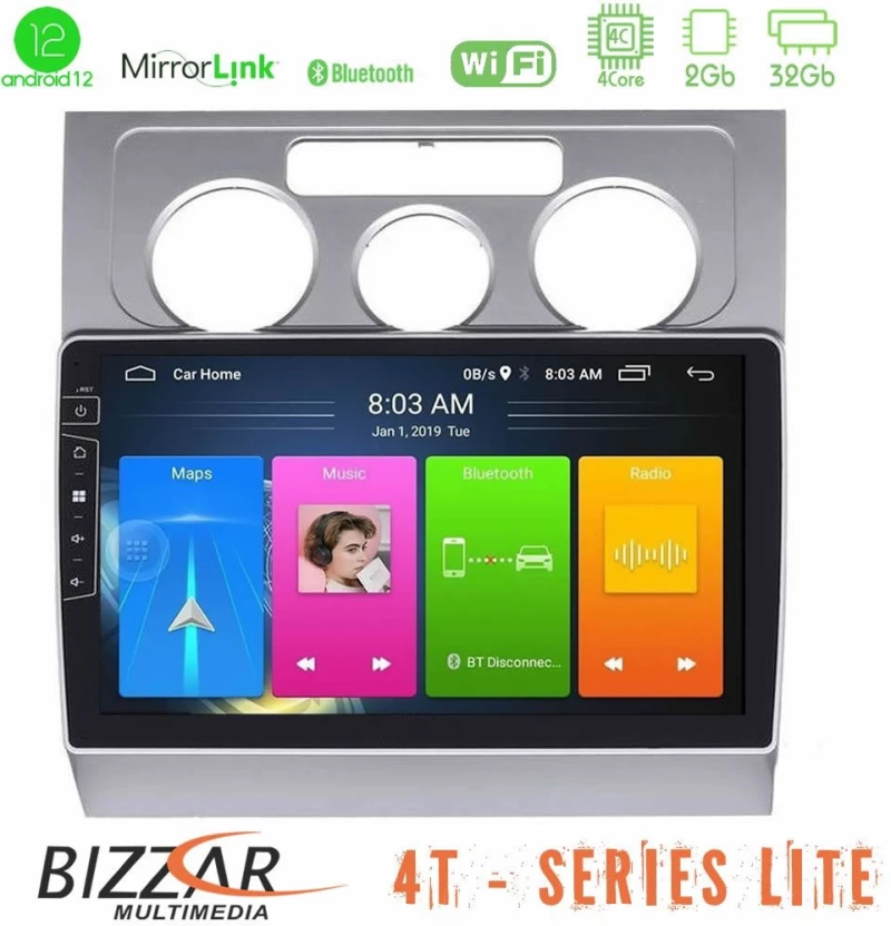 Bizzar 4T Series VW Touran 2003-2011 4core Android12 2+32GB Navigation Multimedia Tablet 10" U-LVB-VW1001