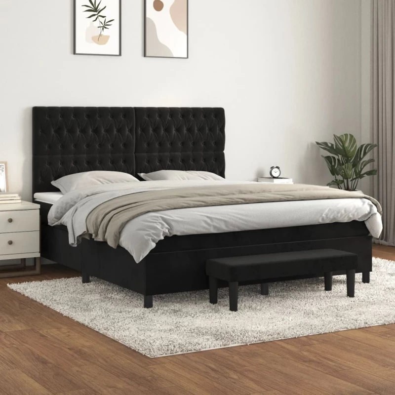 Κρεβάτι Boxspring με Στρώμα Μαύρο 180x200 εκ. Βελούδινο Μαύρο 3138039